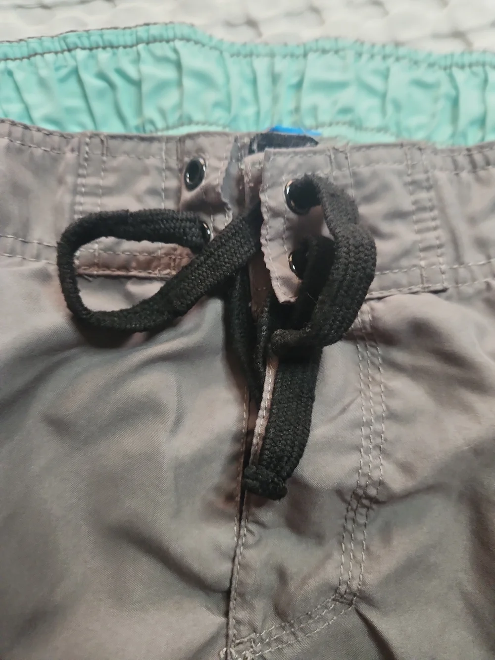 surf style Men's Olive Gray Swim Trunks with Logo Patch